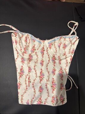 Floral Corset Crop Top in Cream